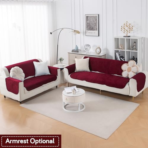 Image of HOKIPO Quilted Sofa Cover 5 Seater - (3+2) for Seat & Back | 'Quilt Classic' Maroon (IN-927 * 2+926 * 2-MRN)