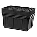 IRIS USA 27 Gallon Heavy Duty Truck Bed Toolbox Storage Tote Bins with Lids, 4 Pack - Made in USA, Tough Snap On Lockable Lid Stackable Industrial Tubs, Garage Organization Reusable Box - Black
