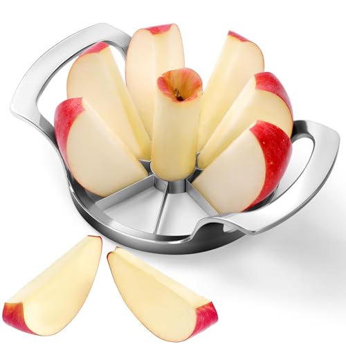 Affettatrice per mele in acciaio inox, divisore per frutta a 8 lame, extra large, color argento, tagliapasta in acciaio inox, tagliapasta per frutta fino a 4 pollici, 17 x 9 x 6 cm