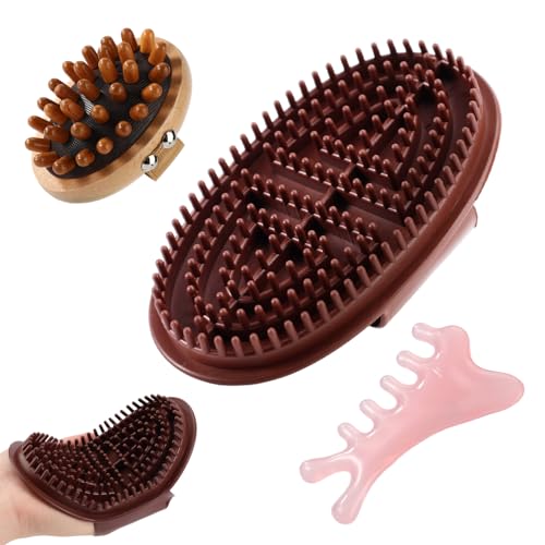 Sinbana Meridian Massage Brush Set, Full Body Meridian Brush Spa Tool with Wooden Brushes and Scraper Ergonomic Design for Neck Shoulder Back Stomach & Knee Relaxation