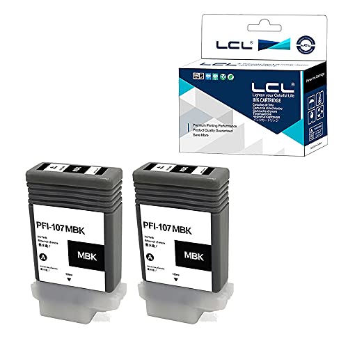 LCL Compatible Ink Cartridge Replacement for Canon PFI107 PFI-107 PFI107MBK PFI-107MBK 6705B001 Image Prograf iPF670 IPF 670 MFP L 24 IPF 670 Series iPF770 IPF 770 L 36 (2-Pack MBK)