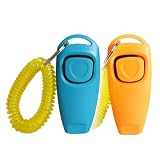 2 x Hundetrainingsklicker, 2-in-1 Pfeife und Clicker, Haustier-Werkzeuge mit Handgelenkschlaufe, Schlüsselanhänger für Hunde, Katzen, Haustiere, effektives Soundgerät, lehrt grundlegende