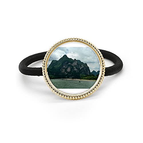 Plata metal pelo corbata con grabado artístico de ríos y montañas