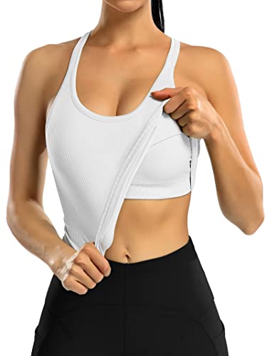 Attraco Womens Workout Cropped Tops Padded Bra Athletic Tank Top Fitness Running White Xl #TOP2
