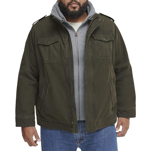 Image of Levi's Men's Washed Cotton Hooded Military Jacket (Regular & Big & Tall Sizes)