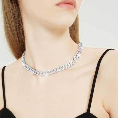 HDMENC Mens and Womens Miami Cuban Link Chain Necklace 12mm Diamond Prong Cuban Chain 18/20/24inch Length Hip Hop Jewely3