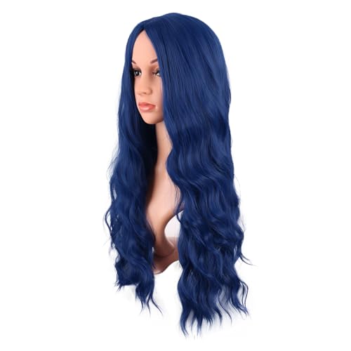Image of MapofBeauty 28 Inch /70 cm Long Wavy Middle Part with No Bangs Synthetic Fiber Curly Fashion Women Party Cosplay Wig (Mixed Blue)