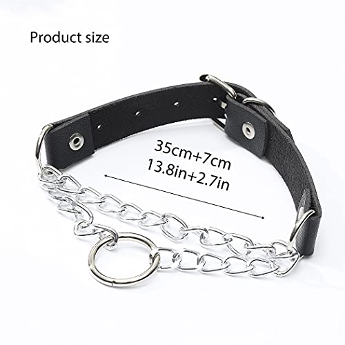 Cloace Punk Gothic Choker Necklace Black Leather Chain Circle Necklaces Gothic Collar Chokers Rock O-Ring Wide Necklace Halloween Costume Jewelry Adjustable For Women And Girls #TOP2