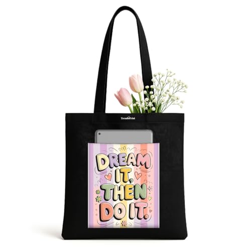 TrendoPrint Printed Women's Black Tote Bag 14 x 16 inch Stylish Laptop-Friendly Handbag for Office, College & Daily Use, Spacious Shoulder Bag with Durable Handles (TB6)