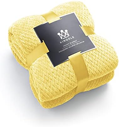 Kingole Flannel Fleece Luxury Throw Blanket, Yellow King Size Jacquard Weave Pattern Cozy Couch/Bed Super Soft and Warm Plush Microfiber 350GSM (108 x 90 inches)