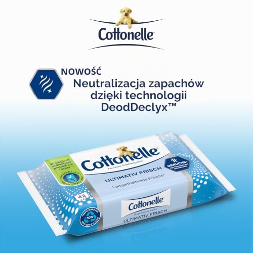 Cottonelle® Ultimativ świeżo wilgotne ściereczki toaletowe – biodegradowalne, technologia DEODYCYLX™, delikatne dla skóry, 12 opakowań po 42 chusteczki, bez alkoholu i barwników