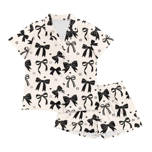 Image of Renewold Women's Short Sleeve Pajama Set Button Down Sleepwear with Notch Collar Soft Lounge Top and Shorts with Pockets
