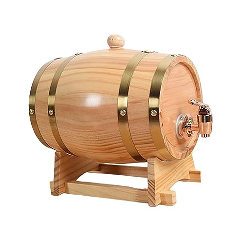 PETSOLA Barril de Roble para Almacenamiento de Vino Whisky Cerveza Y Miel con Soporte de Madera Sellado Y Dispensador con Grifo Funcional Apto para Uso, 3L, Individual