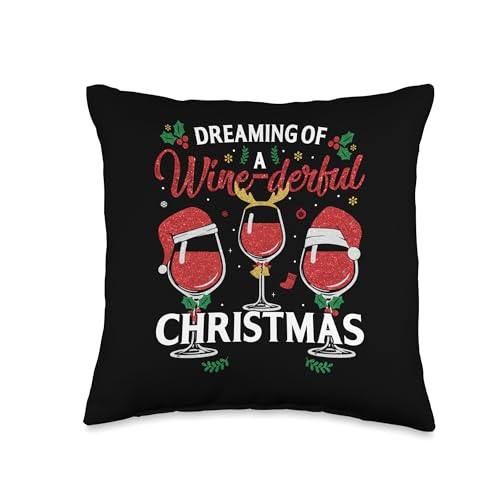 RTG Wine-derful Designs Dreaming Derful Christmas Funny Holiday Wine Xmas Throw Pillow, 16x16, Multicolor