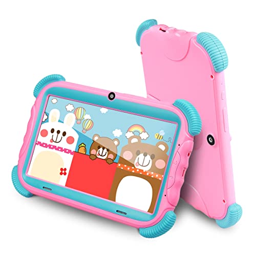 Kimlok Kids Tablet 7 Inch Android 11, 2Gb+32Gb, Wifi, Parental Control App，Dual Camera, Toddler Tablet For Kids With Case Included For Boy And Girl Pink #TOP13