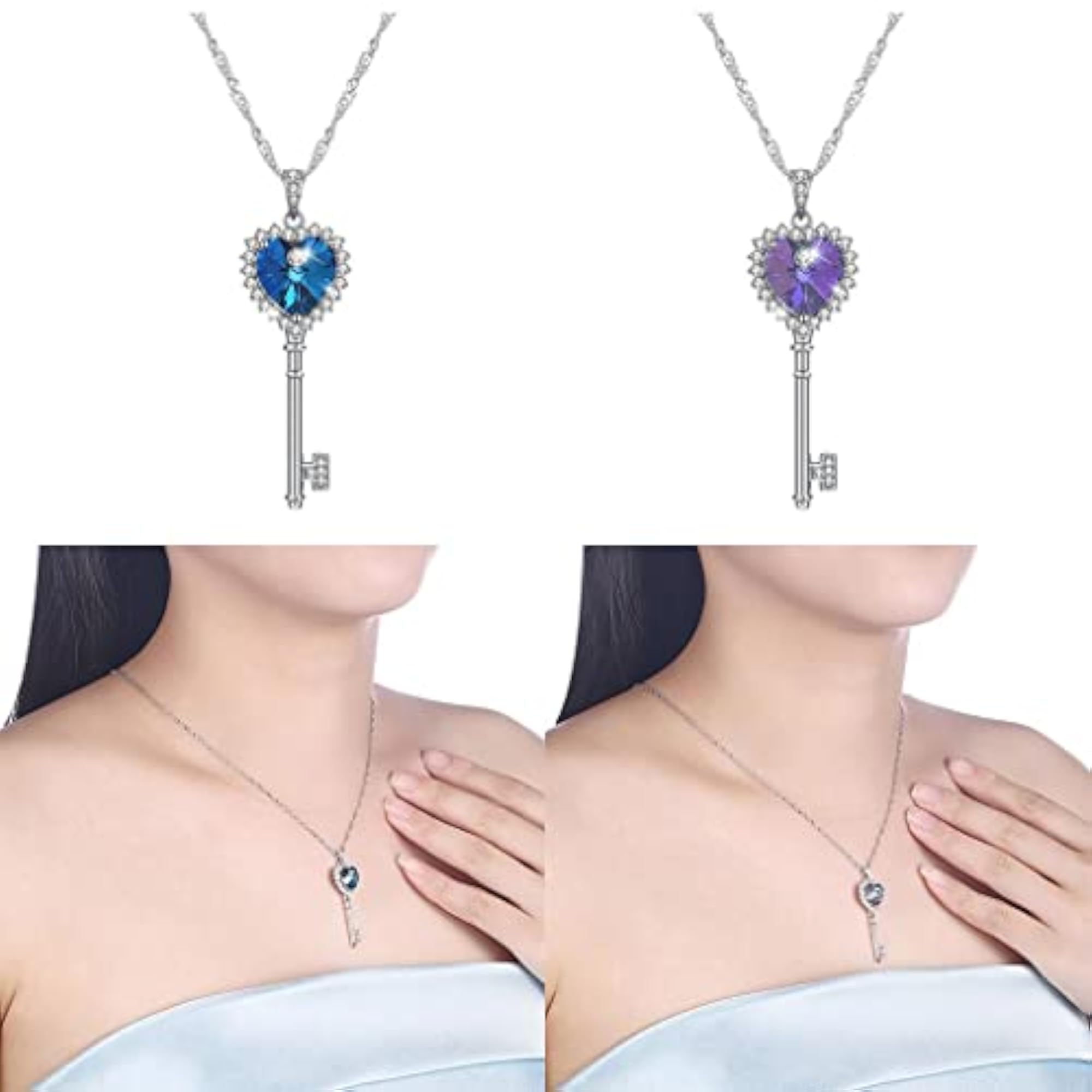 Women's 925 Silver Key Pendant Crystal Choker Necklace