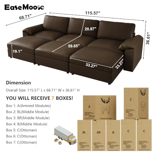 Image of EASE MOOSE Modular Sectional Sofa Bed, Sectional Couch Sleeper, Deep Brown