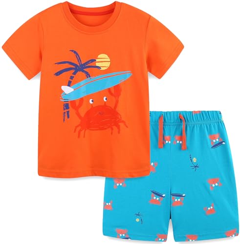 TEDD Boys Summer Outfits Crab 100% Cotton Short Sleeve Clothing Sets T-Shirt and Shorts 2 Pcs Clothing for Kids 1-2 Years