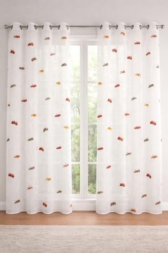 Image of THE LINEN COMPANY Cotton Sheer Printed Curtain for Window Bedroom and Living Roonm Home decor Set of 2 (04 Feet,Dragon Print)