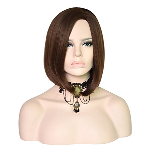DEEKA 14" Straight Brown Ombre Wig with No Bangs Heat Resistant Fiber Synthetic Wigs+Wig Cap+Wig Comb
