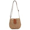 Wedhapy Sacs en paille pour femmes 20 x 23 cm sac à main décontracté en paille avec bandoulière en cuir réglable et fermeture éclair idéal pour la plage l'été et les sorties. #1
