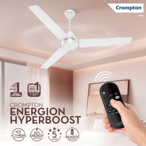 Image of Crompton Energion Hyperboost 1200mm BLDC Ceiling Fan | Point Anywhere Remote Control | BEE 5 Star Rated Energy Efficient | Superior Air Delivery | 3 Year Brand Warranty | Opal White