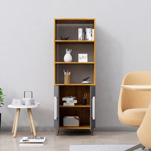 Image of Bniture Book Shelf Wooden | Engineered Wood Bookshelf for Home with 2 Door & 3 Shelf | Multipurpose Open Book Shelf Stand for Library, Study Room & Living Room | Giant Wood & Slate Grey