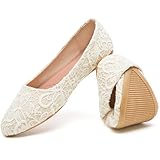 HEAWISH Womens Black Flats Flower Embroideried Lace Ballet Flats Pointed Toe Comfortable Dress Shoes for Women(Beige,US8.5)