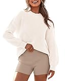 BTFBM Womens Casual Long Sleeve Sweaters Crew Neck Oversized Ribbed Knit Pullover Sweater 2025 Fall Winter Jumper Tops(Solid Beige White, X-Large)