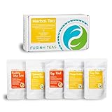 Herbal Tea Sampler Set, An Assortment of Naturally, Caffeine-Free Herbal Infusions, Each sample makes 8-10 Cups, Orange Sunrise, Feng Shui, Chamomile Lemon Mint, Cranberry Citrus Burst, and Key West Rooibos by Fusion Teas