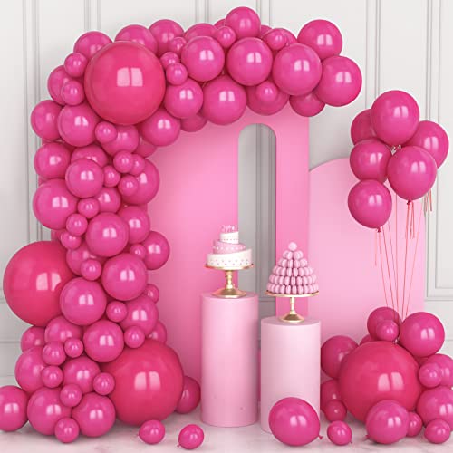 106 pcs Ballons Rose Chaud Ballons en Latex 5 10 12 18 pouces Kit Guirlande Ballon Rose Rouge avec Ruban pour Femmes Filles Fêtes d'Anniversaire de Fille Carnaval Fête de Mariage Baptême Décorations