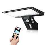 Luz Solar Exterior,JESLED 90 LED Carga solar y USB,Foco Solar Potente con Sensor de Movimiento,Control de 3 colores,remoto,Impermeable con 4 Modos Inteligentes para Jardín,Patio,Camino,Escalera