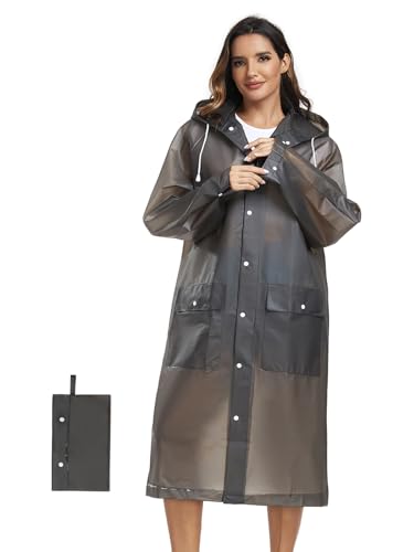 SaphiRose 1pack Reusable EVA Rain Ponchos for Adults-Extra Thick Heavy Duty Rain Jackets Unisex Raincoats with Hood
