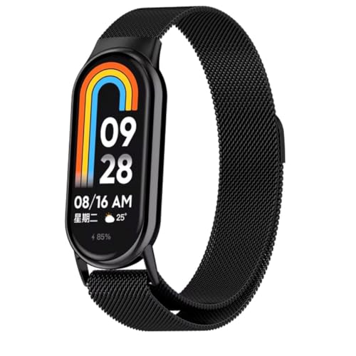 Pulseira Metal Milanes Fecho Magnético para Xiaomi Mi Band 8 9 (Preto)