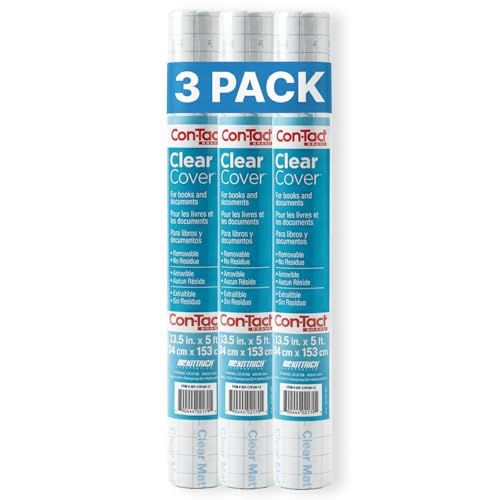 Con-Tact Brand Clear Adhesive Protective Liner to Cover Books and Documents, 13.5-Inches x 5-Feet (Pack of 3)