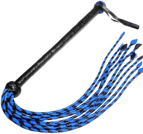 Handmade Blue Black Erotic Fetish Genuine Real Leather Tails Flogger Whip