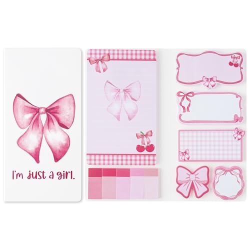 Xqumoi Coquette Pink Bow Sticky Notes Set - I’m Just A Girl Self-Stick Note Pads Bowknot Notepads Writing Memo Pad Page Marker Bookmarker Preppy Girly Stuff Back to School Office Supplies Gift