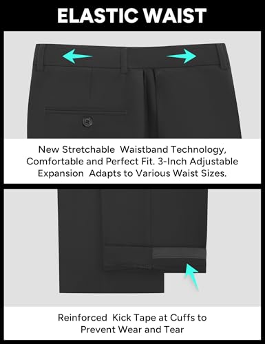 RainbowDate Mens Dress Pants Slim Fit Stretch Dress Pants Black Slacks Suit Trousers with Expandable Waist for Business Casual, 34Wx32L