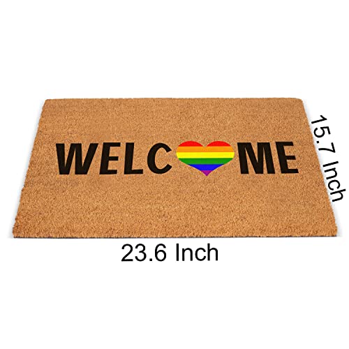 Funny Welcome Coir Doormat Gay Pride Rainbow Welcome Welcome Front Porch Decor Doormat For The Entrance Way Personalized Rug With Heavy-Duty Pvc Backing Non Slip Outdoor Coir Doormat 23.6 X 15.7Inch #TOP2