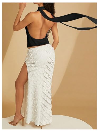 SOLY HUX Women's Sexy Deep V Neck Halter Tops Y2K Cowl Neck Backless Chiffon Summer Crop Top for Going Out Clubwear2