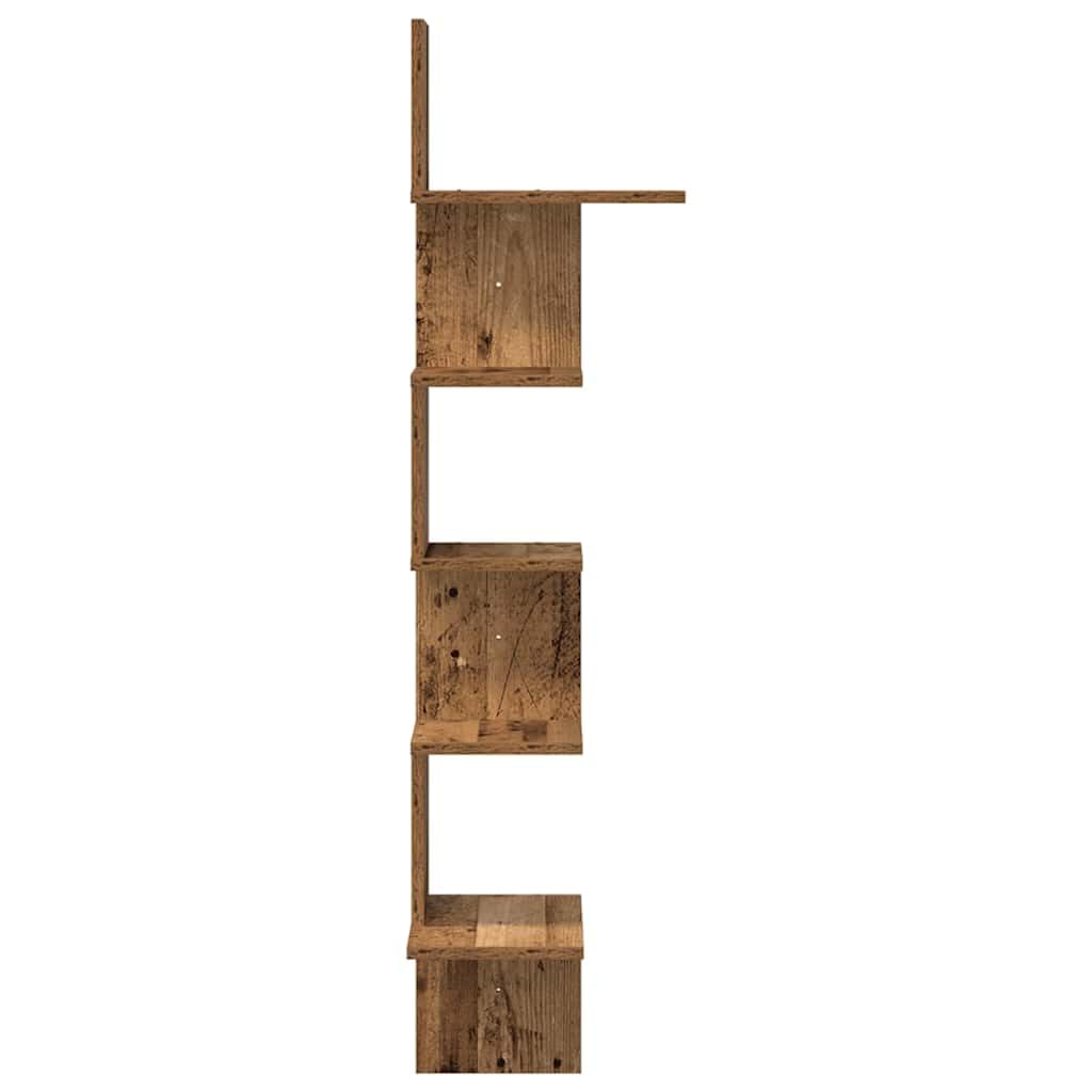 Wand-Eckregal Altholz-Optik 32x32x127,5 cm Holzwerkstoff | Platzsparendes Design, Multifunktional für Wohnzimmer, Pflegeleicht mit feuchtem Tuch