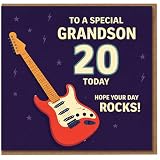 Biglietto di auguri per il 20° compleanno del nipote – To a Special Grandson 20 Today – Design rock con chitarra elettrica – Hope Your Day Rocks