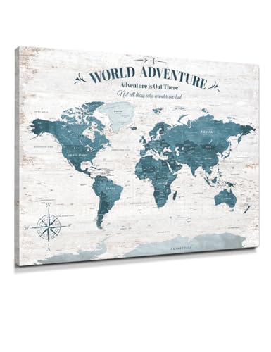 Image of IPIC - Vintage World Push Pin Travel Map on Canvas, Large World Map Wall Art, Elegant World Maps for Wall Decor, Made in USA