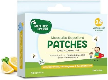Mother Sparsh 100% All Natural Mosquito Repellent Patches for Babies with 12hr. Protection | With Citronella, Lemongrass & Eucalyptus Oil Protects from Dengue, Malaria, Chikunguniya (24 Patches)