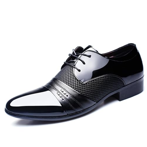 Men's Leather Dress Shoes, Lace Up Pointed Toe Pu Leather Shoes Modern Formal Block Heel Rubber Slip Resistant Business Classic