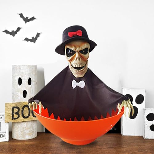 Dorclife Ciotola per Caramelle di Halloween 24 CM Elettrico Ciotola con Teschio di Halloween con Occhi a LED e Suono Contenitore Porta Caramelle per Scherzetto o Scherzetto Decorazioni
