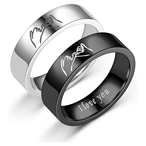 Yifnny Couple Rings, 2 Pcs Pinky Promise Ring for Couples Hand in Hand Ring Carved I LOVE YOU Matching Friendship Ring Engagement Wedding Bands Rings for Men Women (Pinky Promise Ring Size 7) Cover