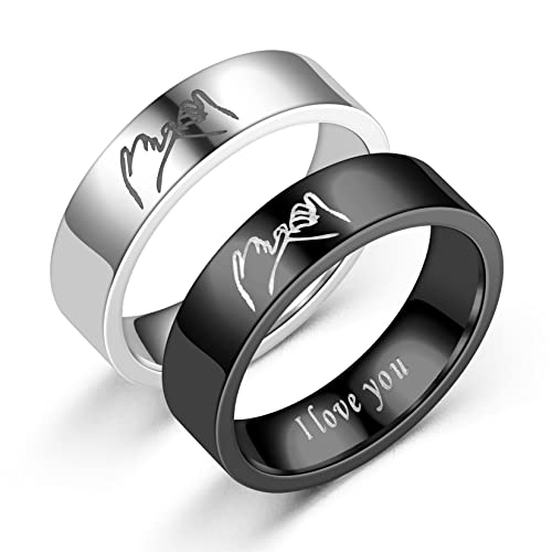 HMOOY Passende Ringe für Paare, Ich Liebe Dich Versprechen Ringe Hand in Hand Pinky Paarringe Set für Sie Und Ihn Edelstahl Verlobungsbänder (Pinky Versprechen Ring Größe 7)