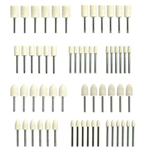 Luo ke 60 Pcs Wool Polishing Bits, 1/8 Inch Shank Compressed Wool Felt Polishing Kits for Rotary Tools