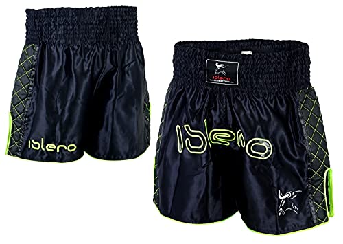 Islero Muay Thai Fight Shorts MMA Kick Boxing Grappling Martial Arts Gear UFC Men (UK, Alpha, Regular, Regular, Black, M)